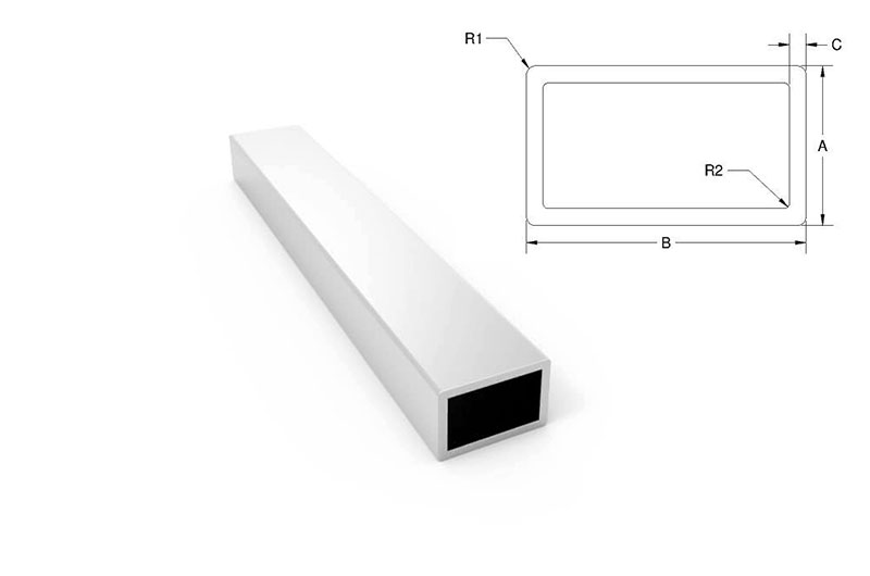 Radius Corner Rectangular Aluminum Tube Measurement Diagram