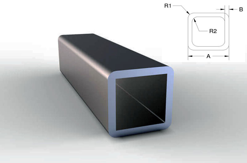 Radius Corner Square Aluminum Tube Measurement Drawing